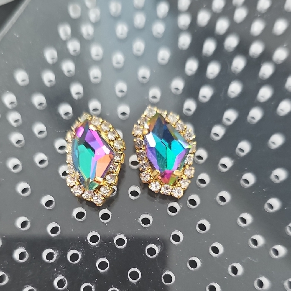 Multicolor Crystal Earrings with Gold Trim